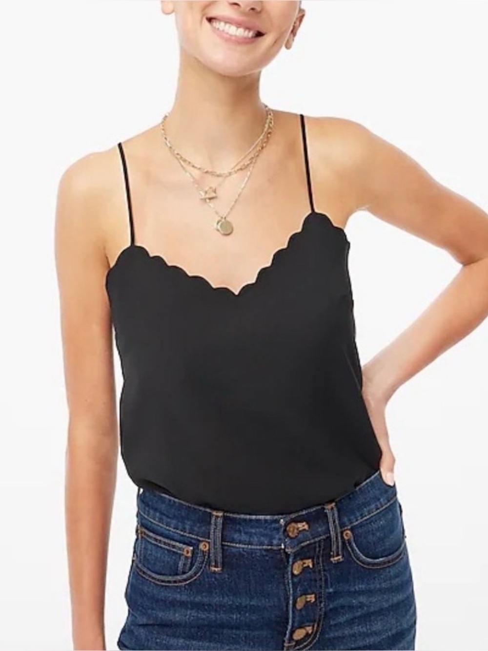 J Crew Scallop Edge Black Cami Top - Women's - Size 8